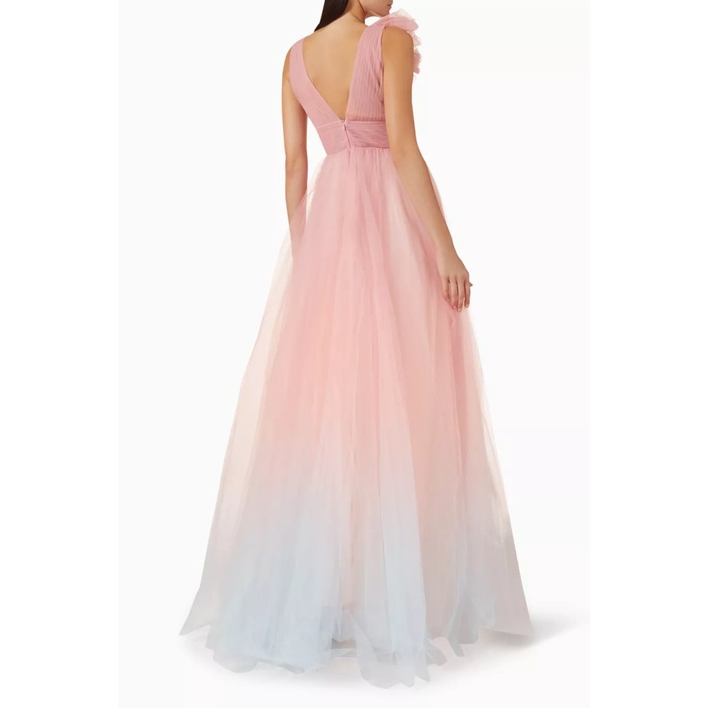 NWT Mac Duggal Pink Ruffle Shoulder V Neck Ombre Tulle Ball Gown - Size 10 - Picture 3 of 14